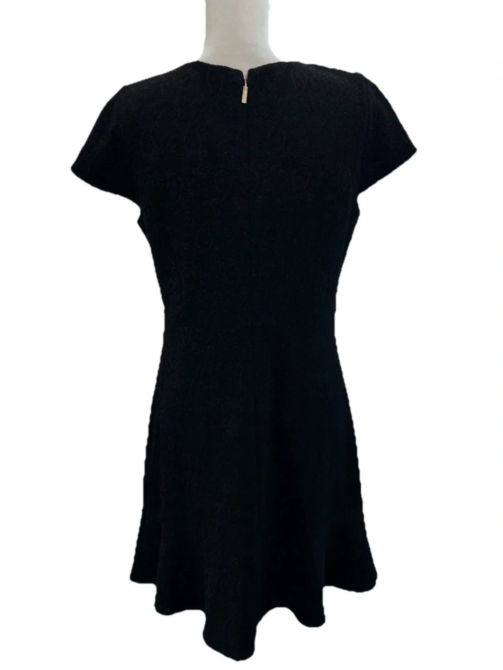 Michael Kors Black Short-Sleeve Textured A-Line Knee Length Dress